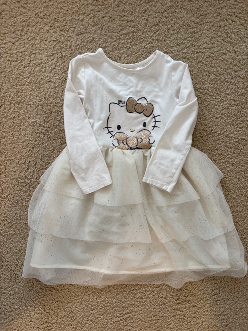 Hello Kitty White & Gold Glitter Layered Tulle Dress